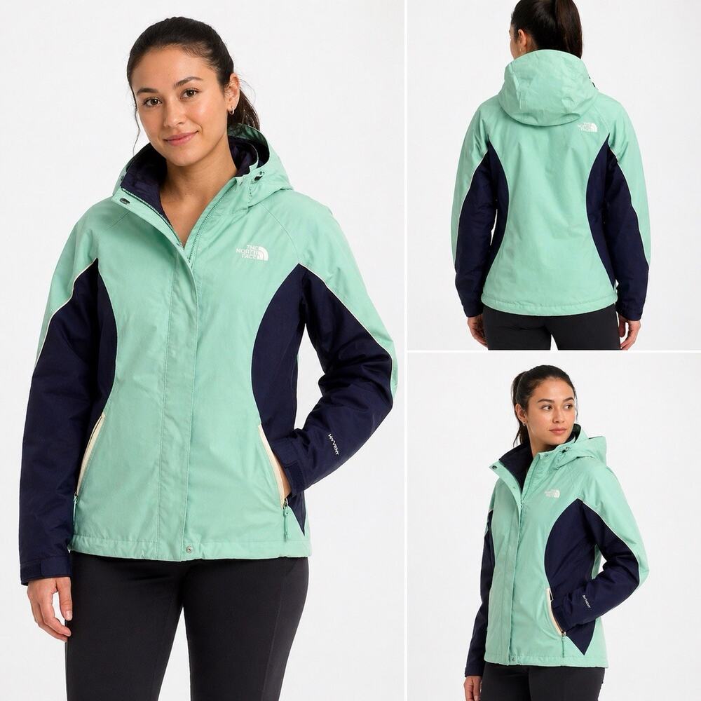 The North Face HyVent Womens Large Mint Green Hooded Rain Jacket Coat Boundary